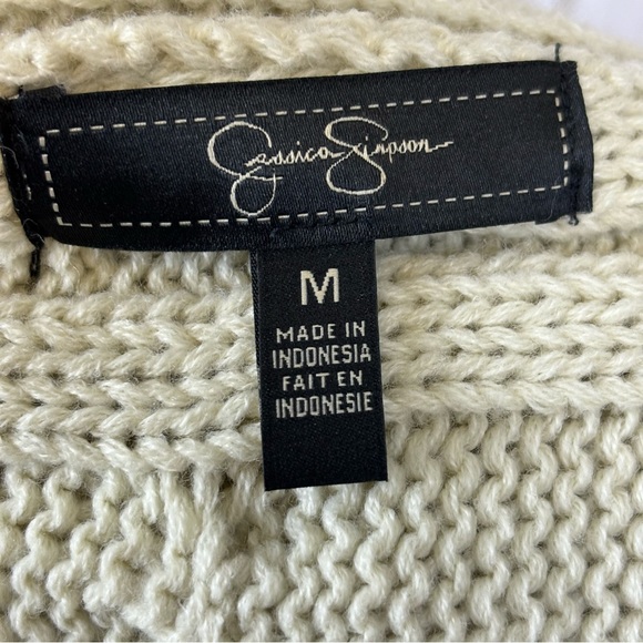 Jessica Simpson Ivory Cable Knit Sleeveless White Faux Fur Fringe Vest - Picture 6 of 7